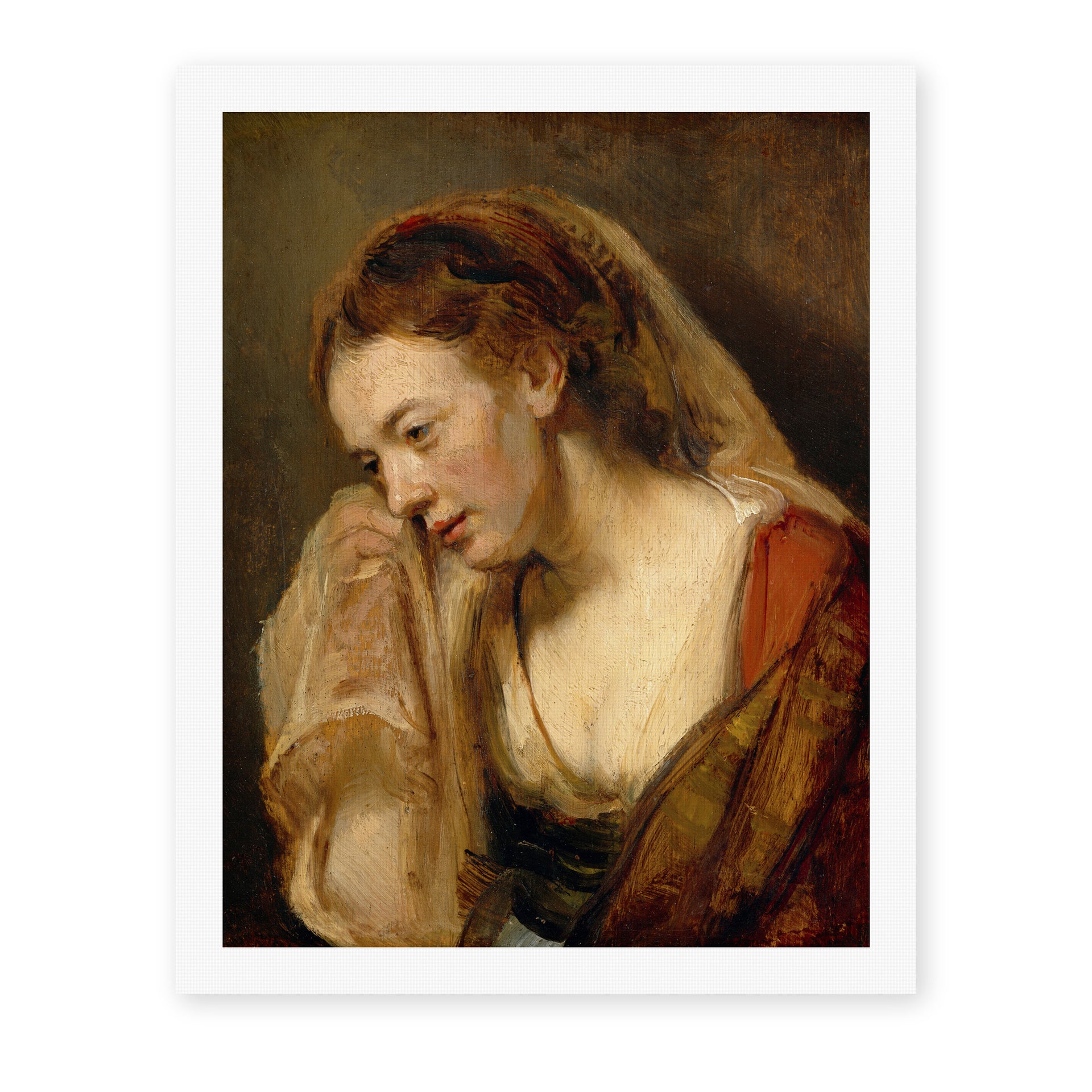 Rembrandt's 'A Weeping Woman' painting reproduced as a rolled canvas print