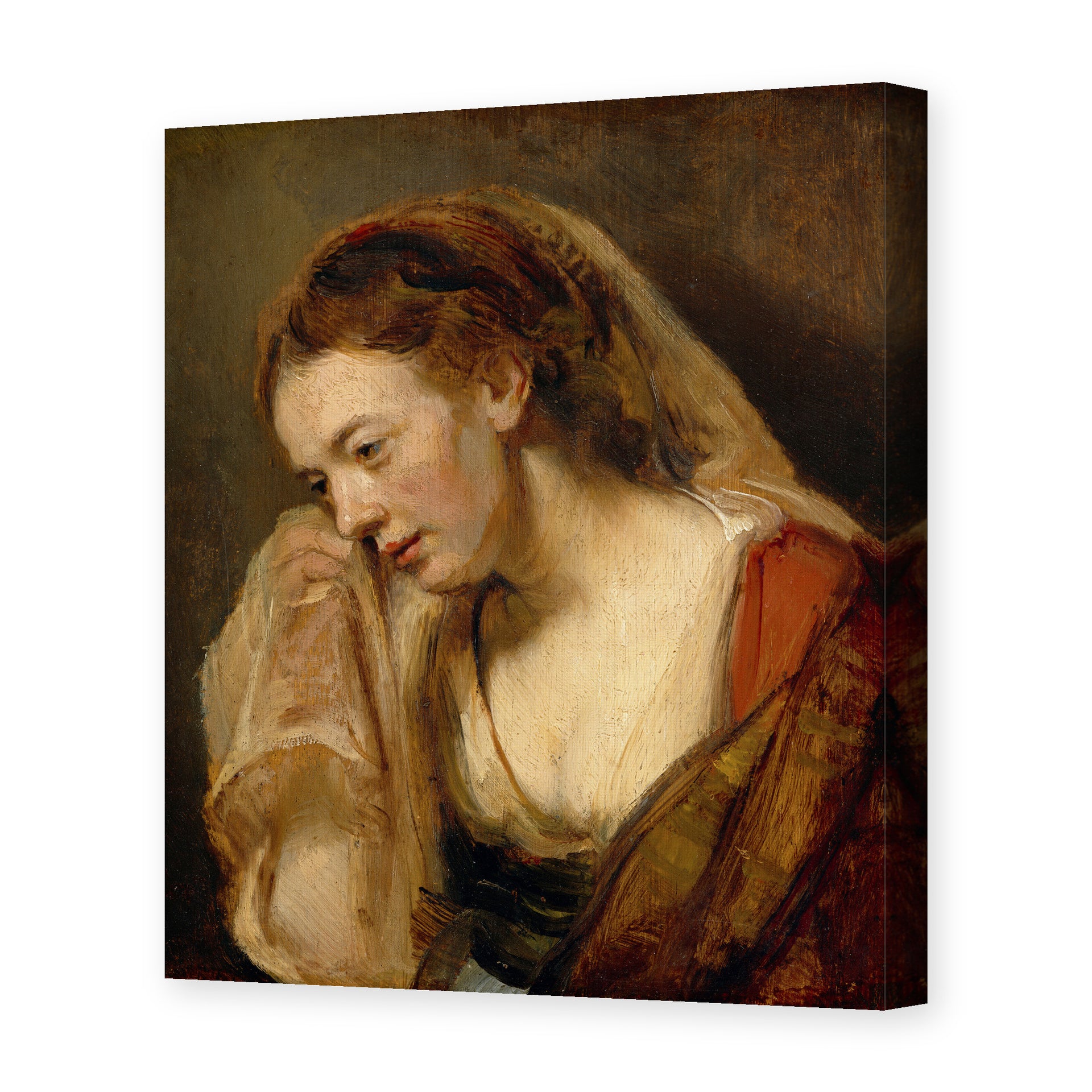 Rembrandt's 'A Weeping Woman' painting reproduced as a gallery-wrapped canvas print