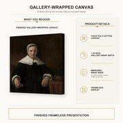 Rembrandt - A Woman Holding a Pink gallery wrap canvas construction and hanging details infographic