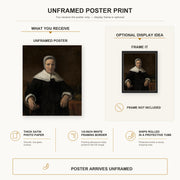 Rembrandt - A Woman Holding a Pink poster print size comparison and framing display infographic
