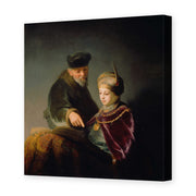 Rembrandt's 'A Young Scholar and His Tutor' painting reproduced as a gallery-wrapped canvas print