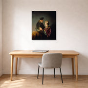 Gallery-wrapped canvas print of Rembrandt's A Young Scholar and His Tutor displayed on a wall in an office
