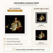 Rembrandt - Artemisia canvas print size comparison and framing display infographic