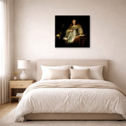 Gallery-wrapped canvas print of Rembrandt's Artemisia displayed on a wall in a bedroom