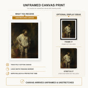 Rembrandt - Bathing Girl canvas print size comparison and framing display infographic