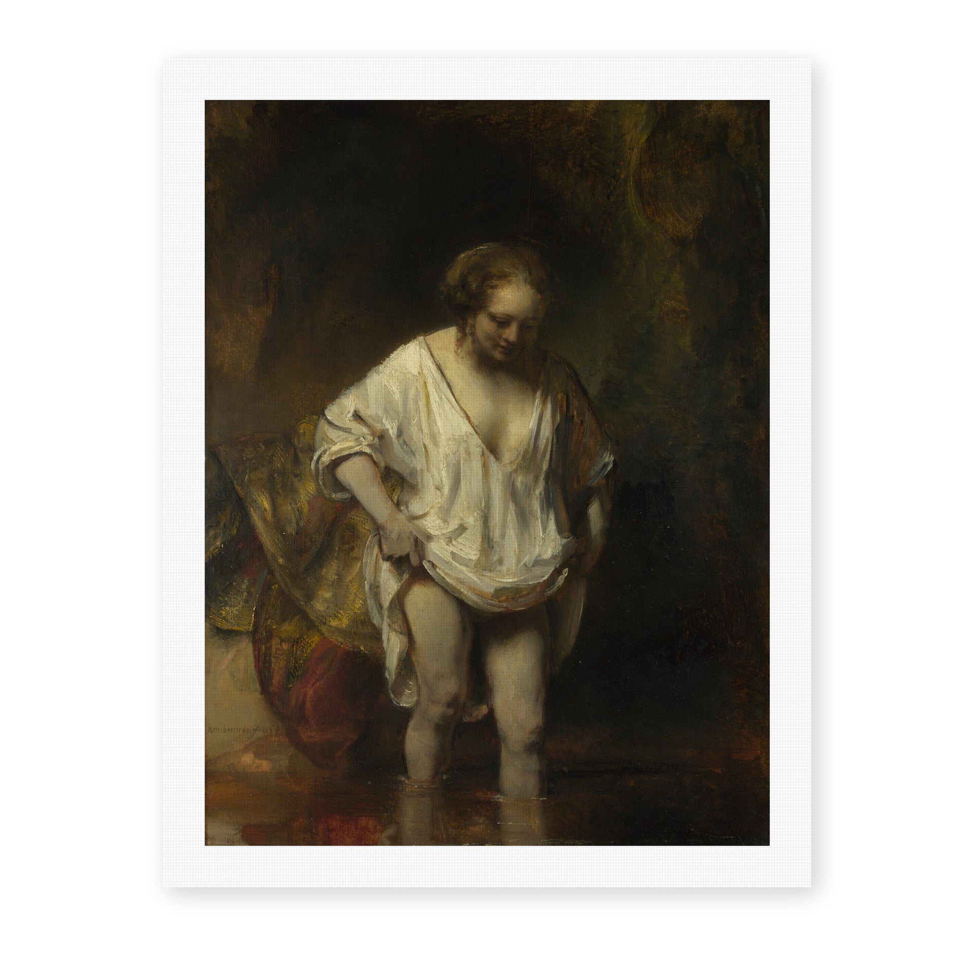 Rembrandt's 'Bathing Girl' painting reproduced as a rolled canvas print