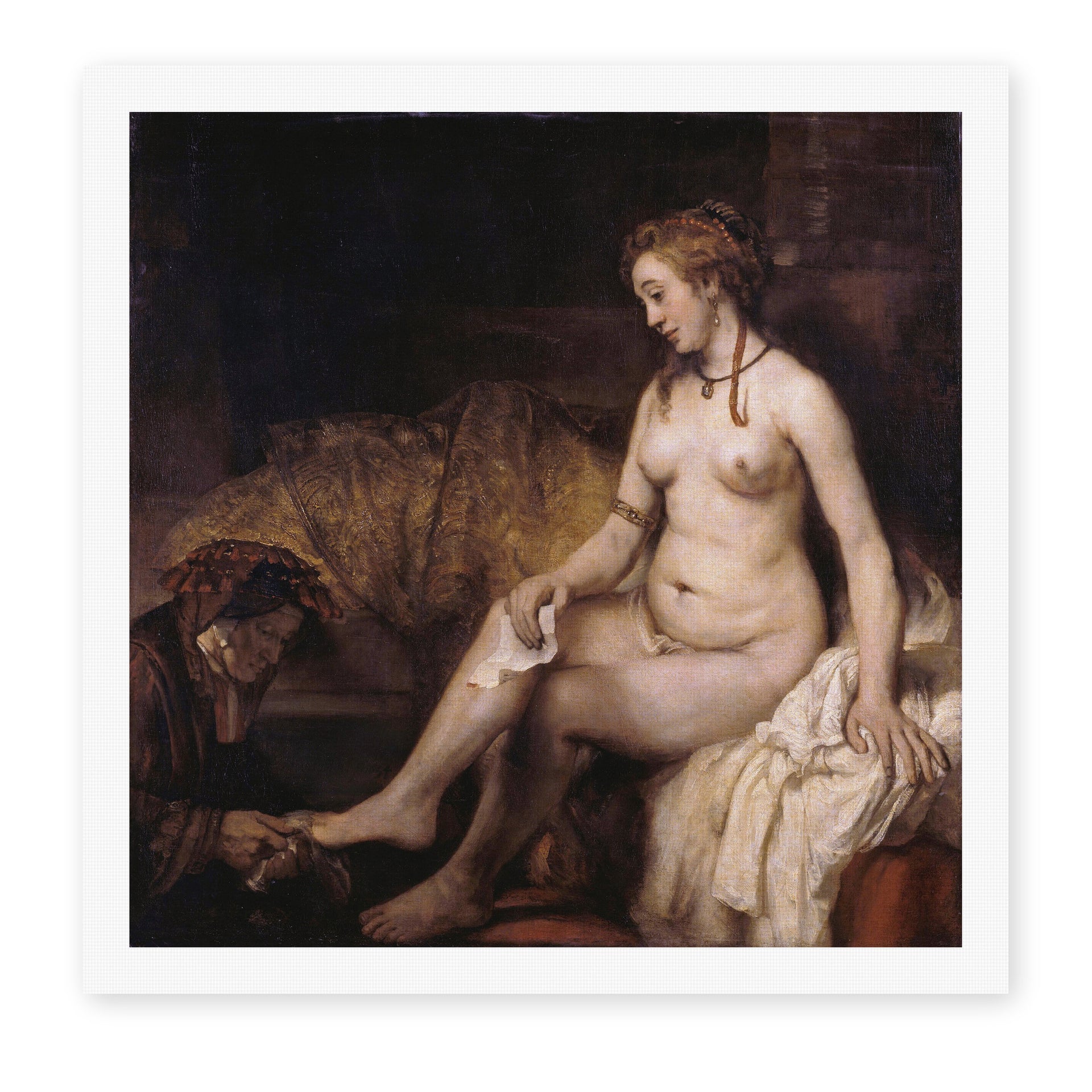 Rembrandt's 'Bathsheba at Her Bath' painting reproduced as a rolled canvas print