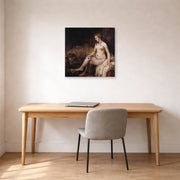Gallery-wrapped canvas print of Rembrandt's Bathsheba at Her Bath displayed on a wall in an office