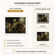 Rembrandt - Belshazzars Feast canvas print size comparison and framing display infographic