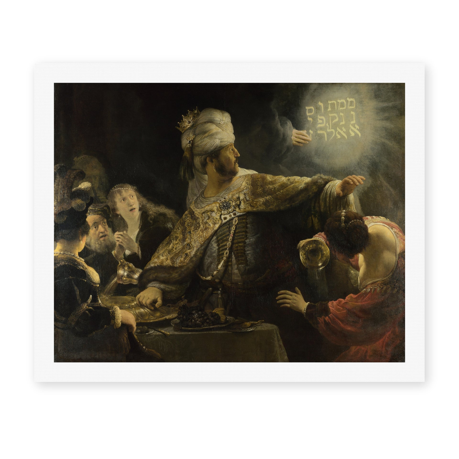 Rembrandt's 'Belshazzars Feast' painting reproduced as a rolled canvas print