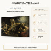 Rembrandt - Belshazzars Feast gallery wrap canvas construction and hanging details infographic