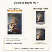 Rembrandt - Christ in the Storm on the Lake of Galilee canvas print size comparison and framing display infographic