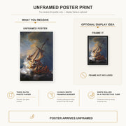 Rembrandt - Christ in the Storm on the Lake of Galilee poster print size comparison and framing display infographic