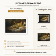Rembrandt - Danaë canvas print size comparison and framing display infographic