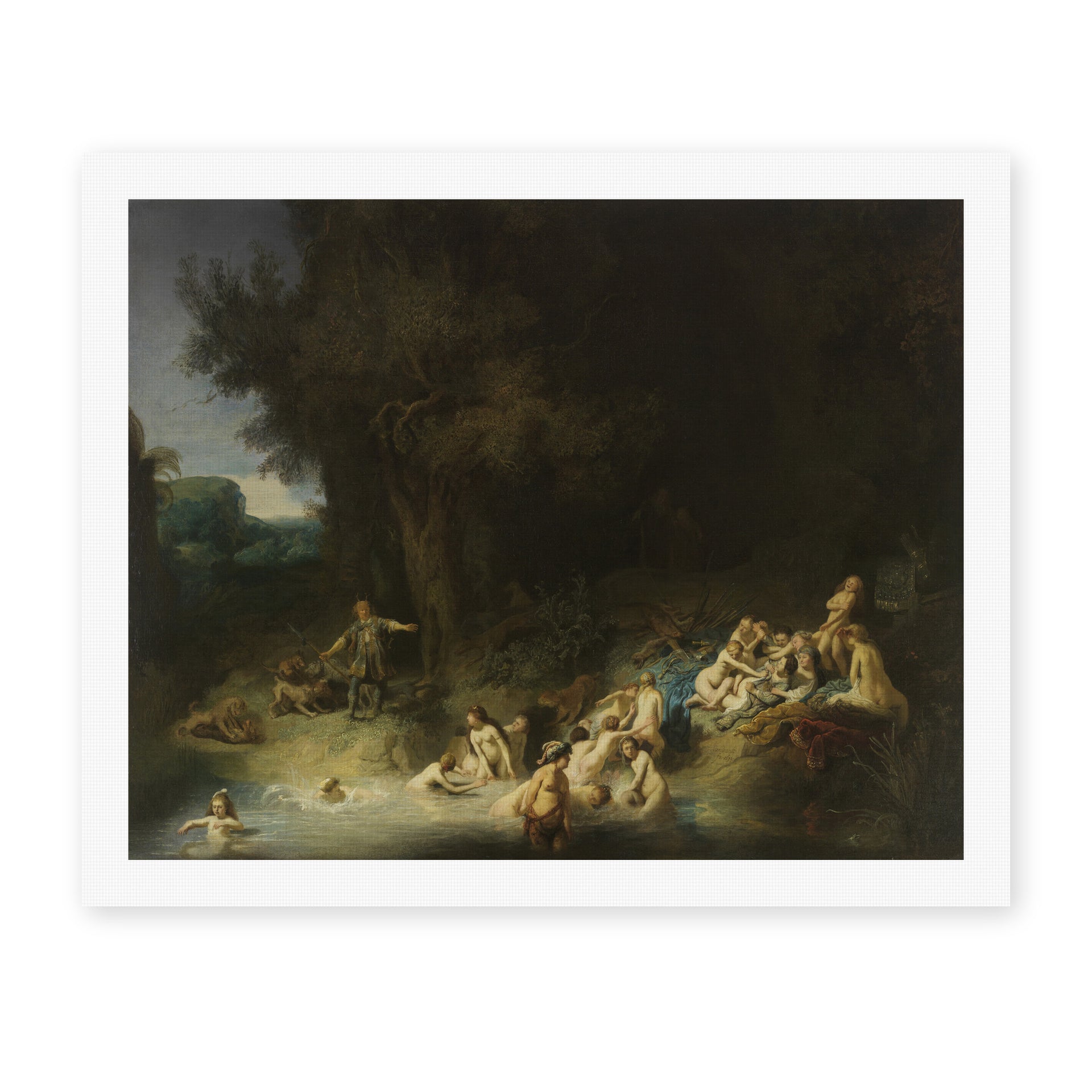 Rembrandt's 'Diana with Actaeon and Calisto' painting reproduced as a rolled canvas print