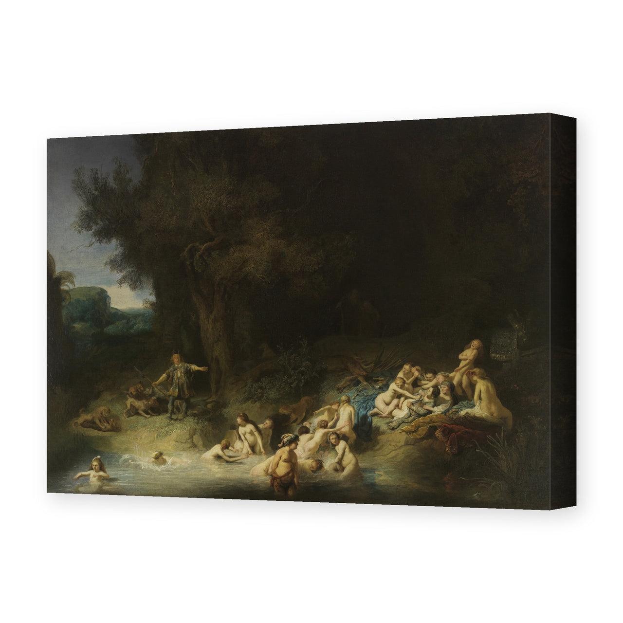 Rembrandt's 'Diana with Actaeon and Calisto' painting reproduced as a gallery-wrapped canvas print
