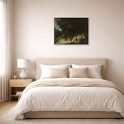 Gallery-wrapped canvas print of Rembrandt's Diana with Actaeon and Calisto displayed on a wall in a bedroom