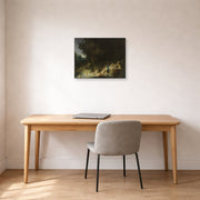 Unframed poster print of Rembrandt's Diana with Actaeon and Calisto displayed on a wall in an office