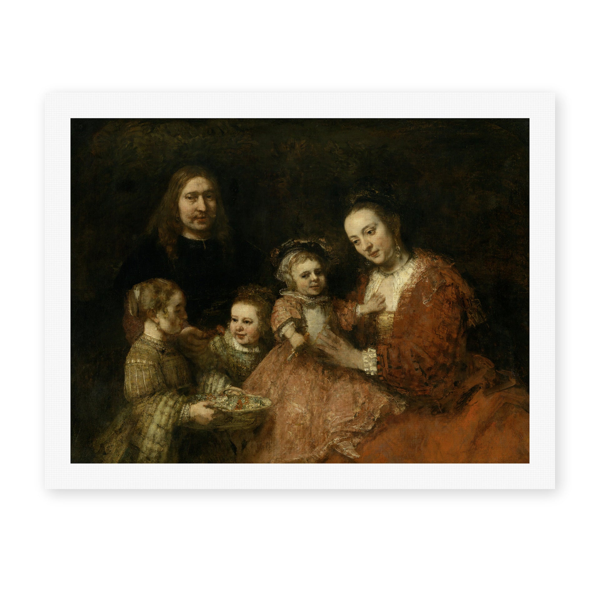 Rembrandt's 'Family Group' painting reproduced as a rolled canvas print