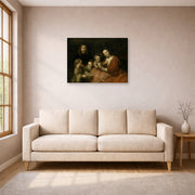 Gallery-wrapped canvas print of Rembrandt's Family Group displayed on a wall in a living room