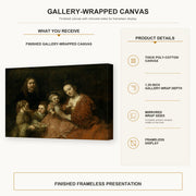 Rembrandt - Family Group gallery wrap canvas construction and hanging details infographic
