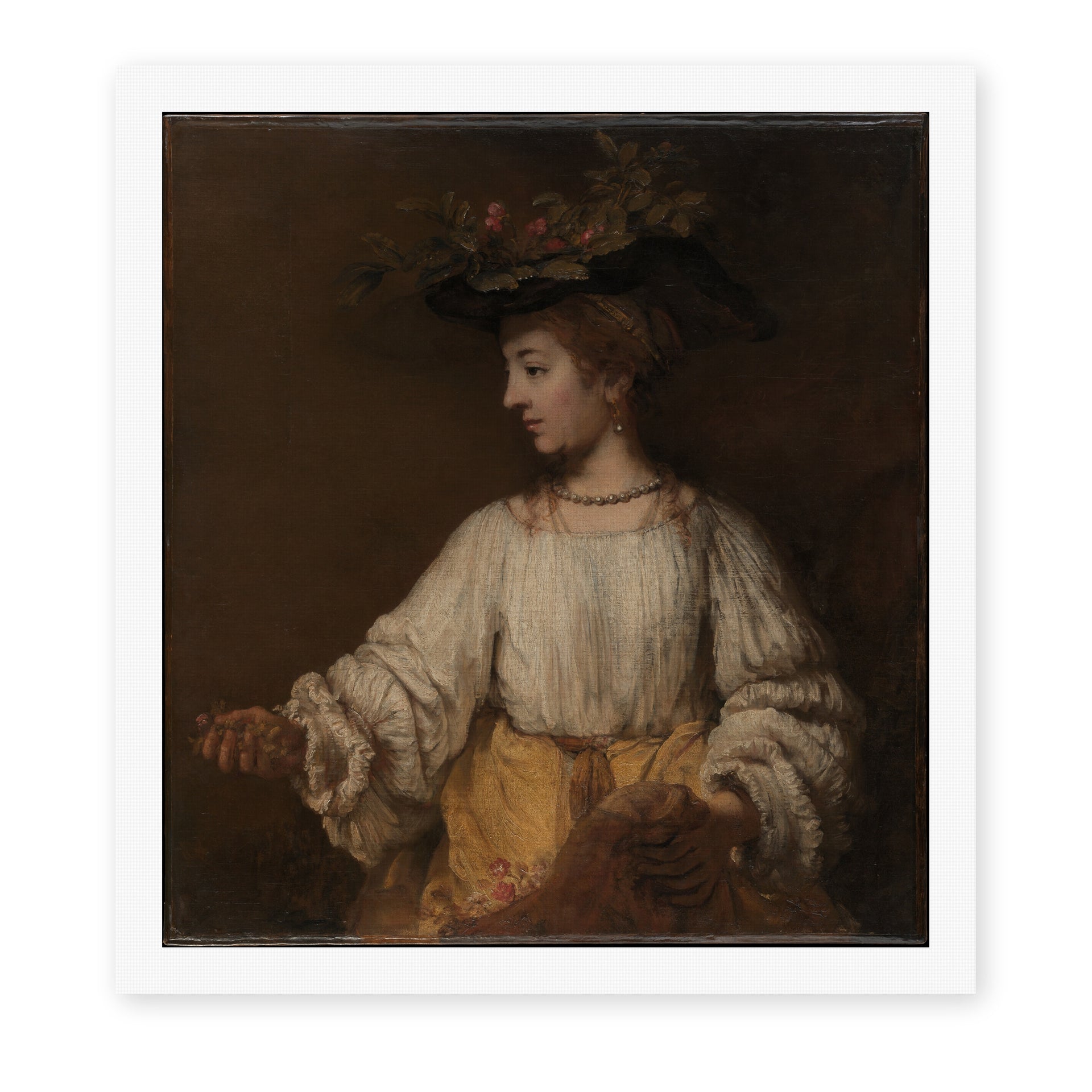 Rembrandt's 'Flora' painting reproduced as a rolled canvas print