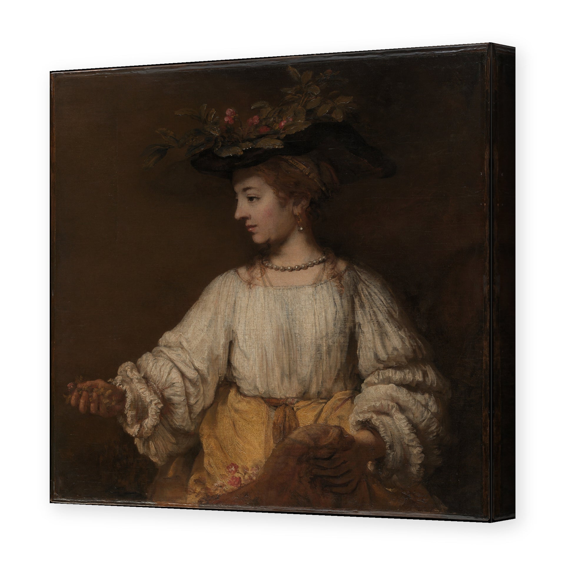 Rembrandt's 'Flora' painting reproduced as a gallery-wrapped canvas print
