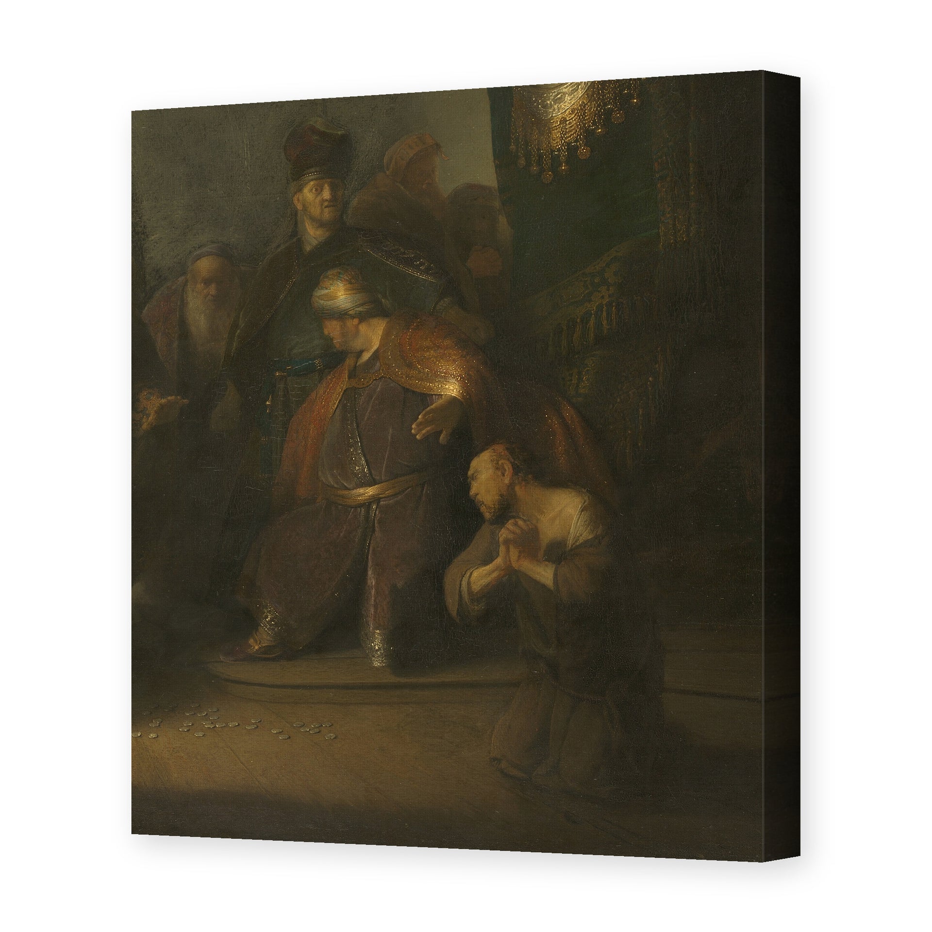 Rembrandt's 'Grieving Judas' painting reproduced as a gallery-wrapped canvas print