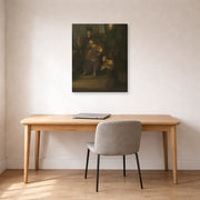 Gallery-wrapped canvas print of Rembrandt's Grieving Judas displayed on a wall in an office
