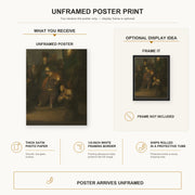 Rembrandt - Grieving Judas poster print size comparison and framing display infographic