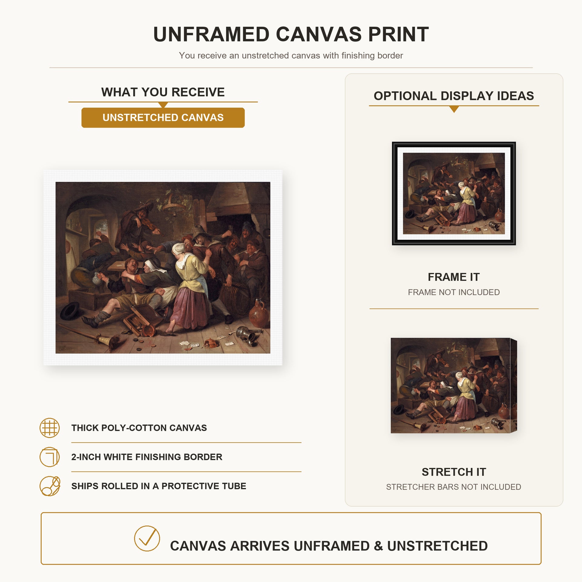 Rembrandt - Havicksz Gamblers Quarreling canvas print size comparison and framing display infographic