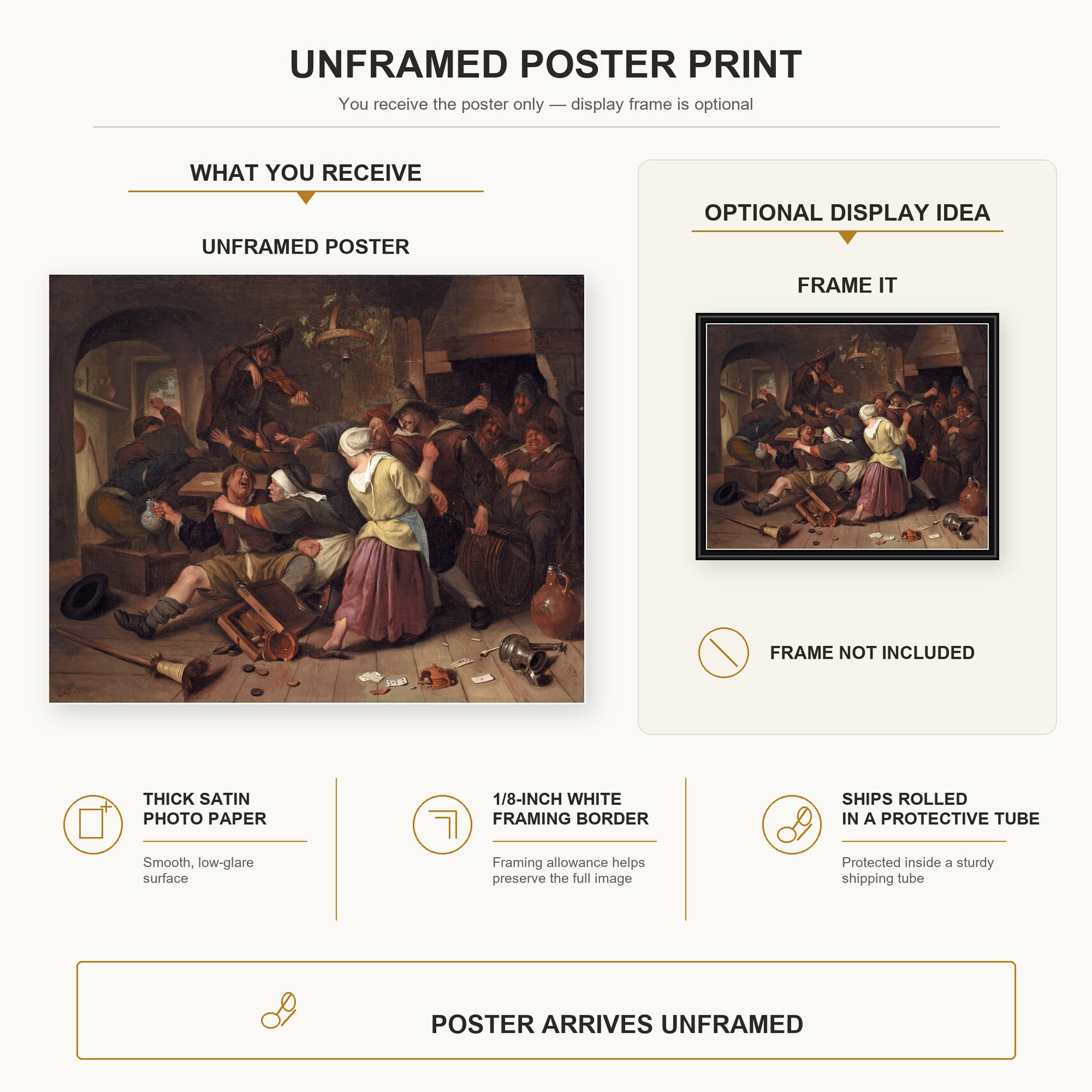 Rembrandt - Havicksz Gamblers Quarreling poster print size comparison and framing display infographic
