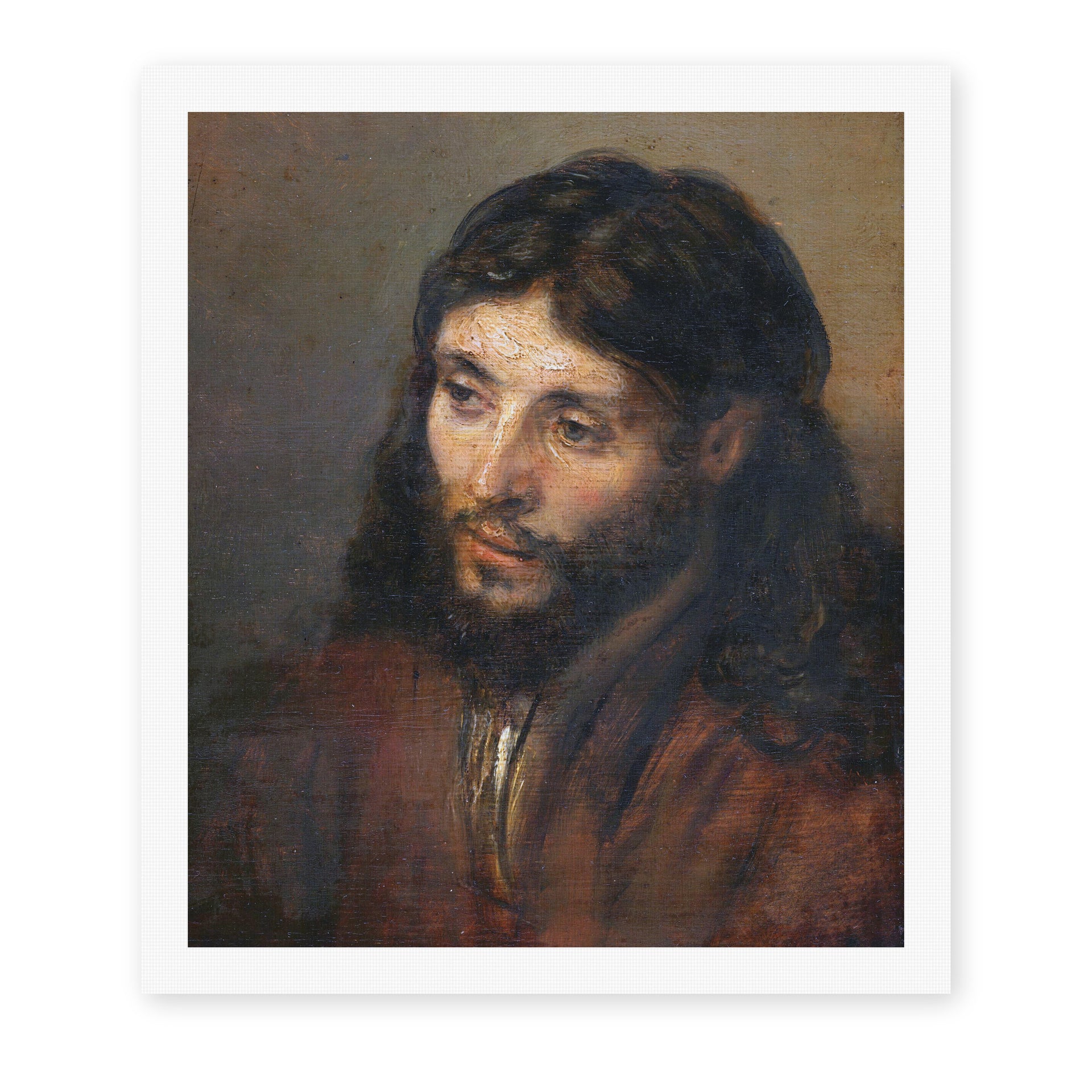 Rembrandt's 'Head of Christ' painting reproduced as a rolled canvas print