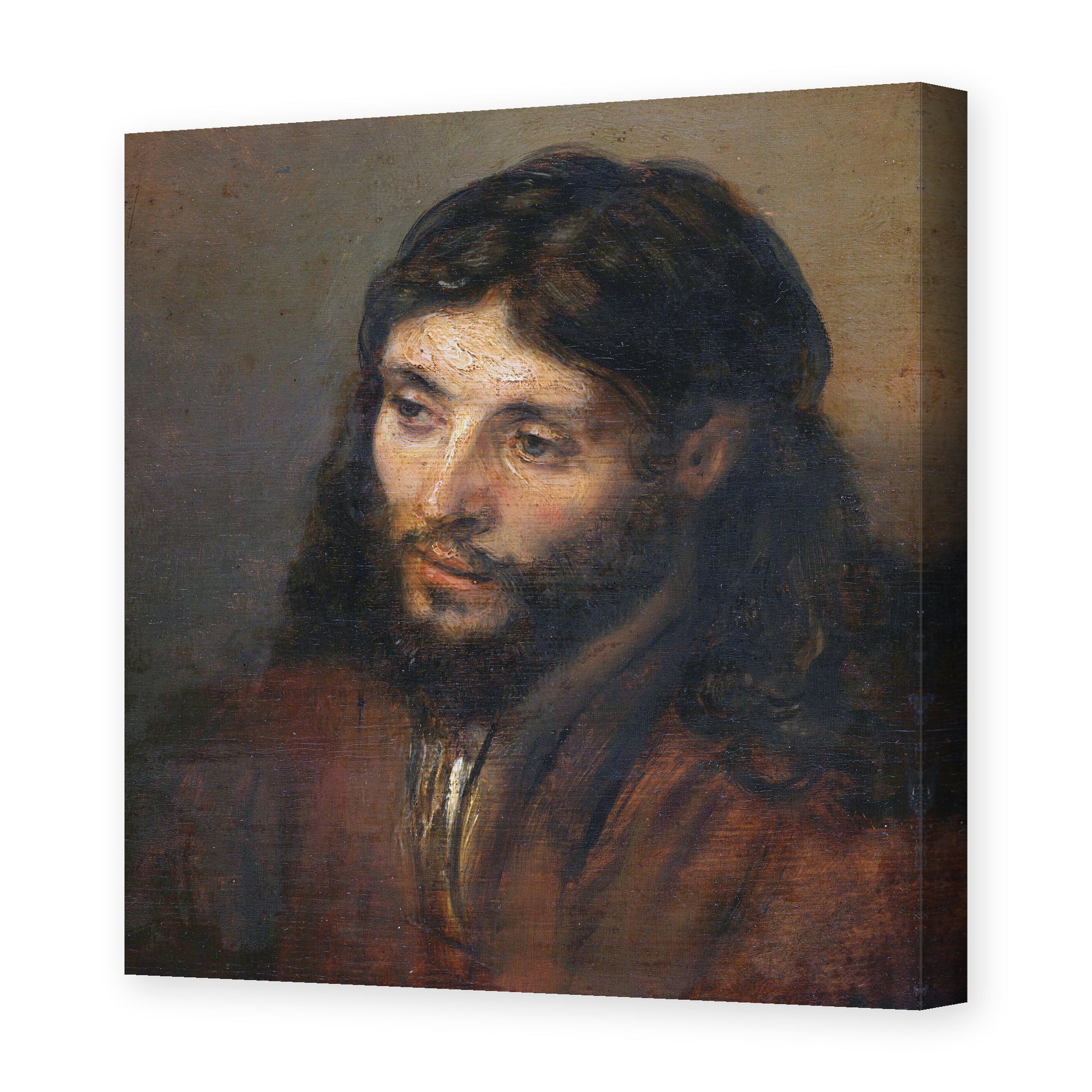 Rembrandt's 'Head of Christ' painting reproduced as a gallery-wrapped canvas print