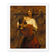 Rembrandt's 'Jacob Wrestling with the Angel' painting reproduced as a rolled canvas print