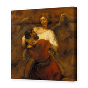 Rembrandt's 'Jacob Wrestling with the Angel' painting reproduced as a gallery-wrapped canvas print