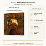 Rembrandt - Jacob Wrestling with the Angel gallery wrap canvas construction and hanging details infographic