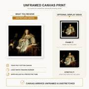 Rembrandt - Judith at the Banquet of Holofernes (artemisia) canvas print size comparison and framing display infographic