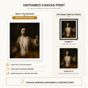 Rembrandt - Lucretia canvas print size comparison and framing display infographic