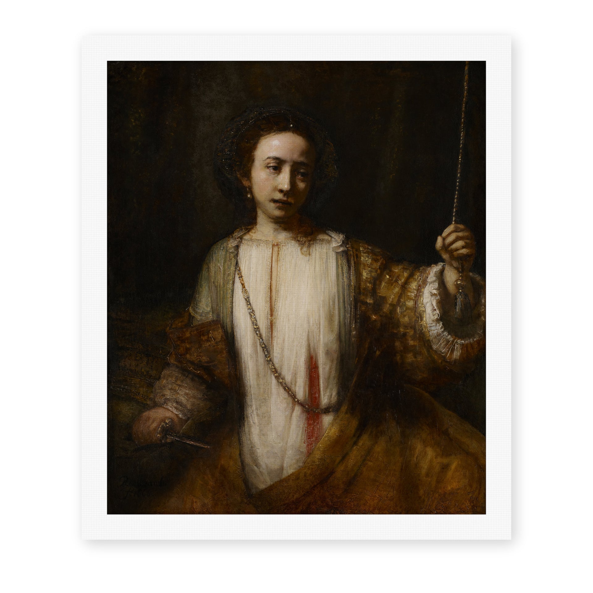 Rembrandt's 'Lucretia' painting reproduced as a rolled canvas print