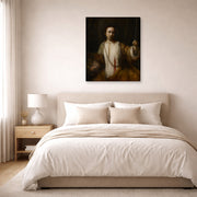 Gallery-wrapped canvas print of Rembrandt's Lucretia displayed on a wall in a bedroom