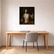 Gallery-wrapped canvas print of Rembrandt's Lucretia displayed on a wall in an office
