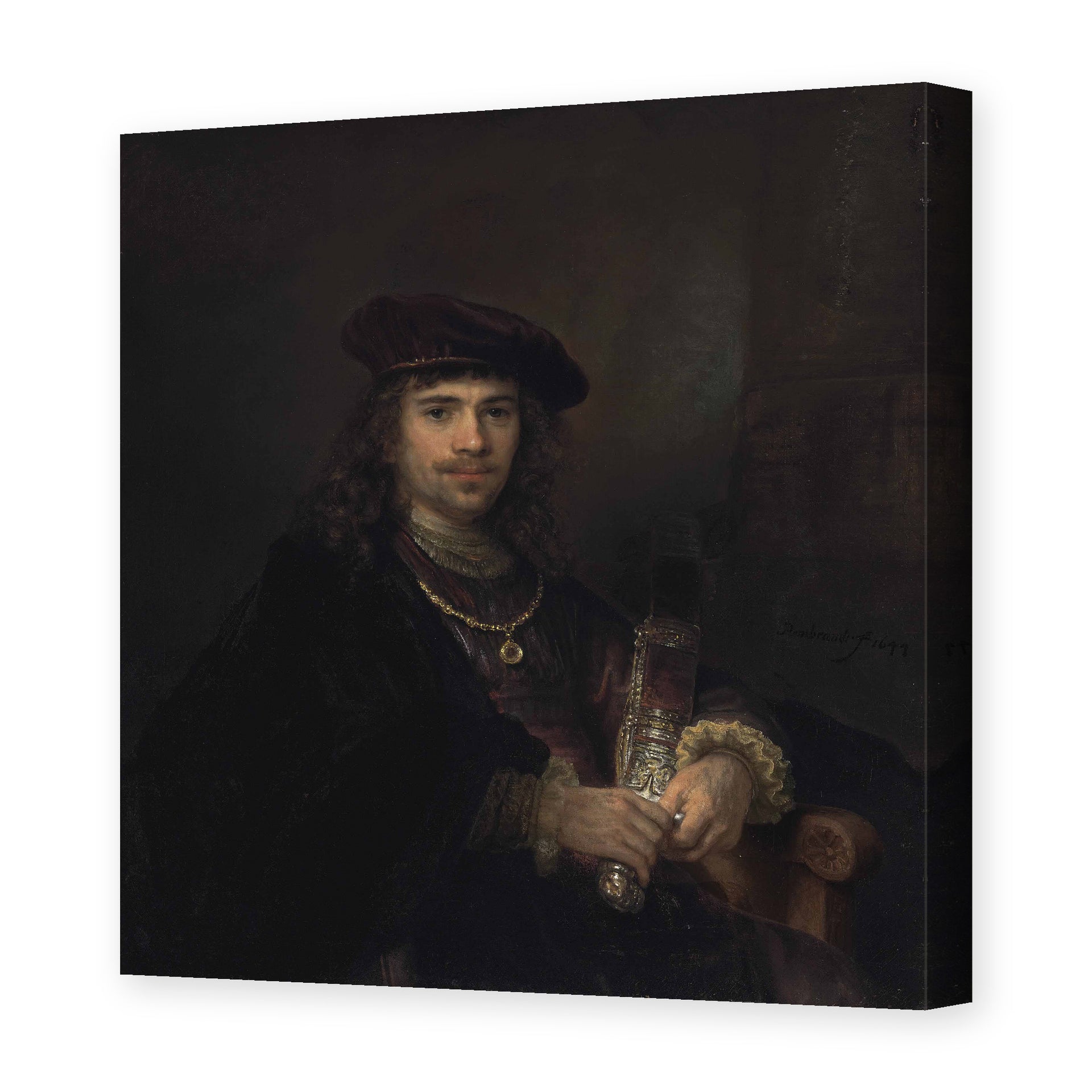 Rembrandt's 'Man with a Sword' painting reproduced as a gallery-wrapped canvas print