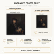 Rembrandt - Man with a Sword poster print size comparison and framing display infographic
