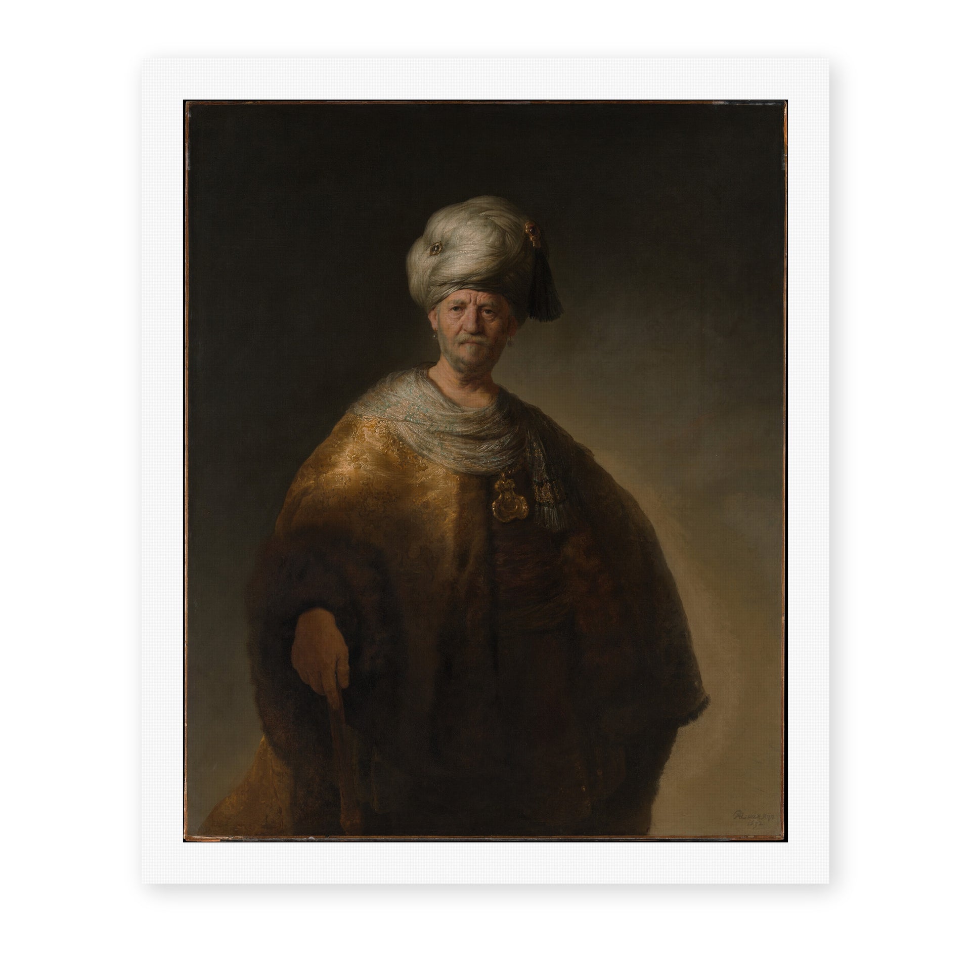 Rembrandt's 'Man in Oriental Costume' painting reproduced as a rolled canvas print