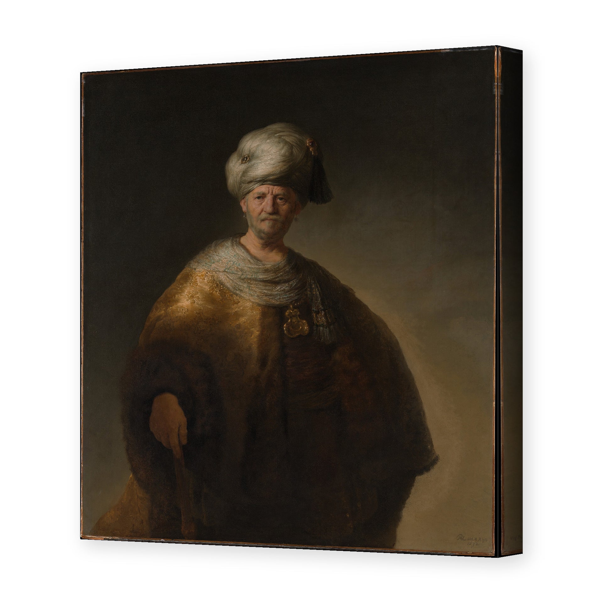 Rembrandt's 'Man in Oriental Costume' painting reproduced as a gallery-wrapped canvas print