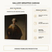 Rembrandt - Man in Oriental Costume gallery wrap canvas construction and hanging details infographic