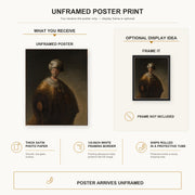 Rembrandt - Man in Oriental Costume poster print size comparison and framing display infographic
