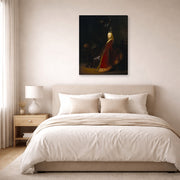 Gallery-wrapped canvas print of Rembrandt's Minerva displayed on a wall in a bedroom