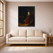 Gallery-wrapped canvas print of Rembrandt's Minerva displayed on a wall in a living room